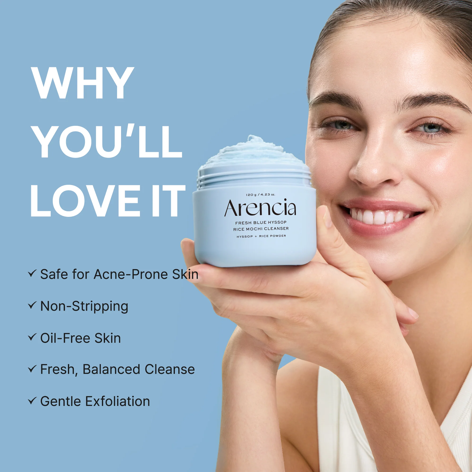 Arencia Blue Hyssop Rice Mochi Cleanser - Image 3