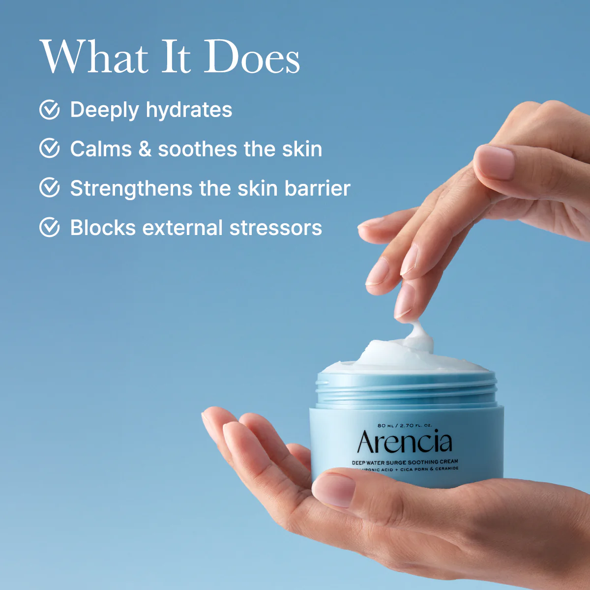 Arencia Deep Water Surge Soothing Cream, Hyaluronic Acid + Cica PDRN & Ceramide, 2.70 fl oz - Image 3