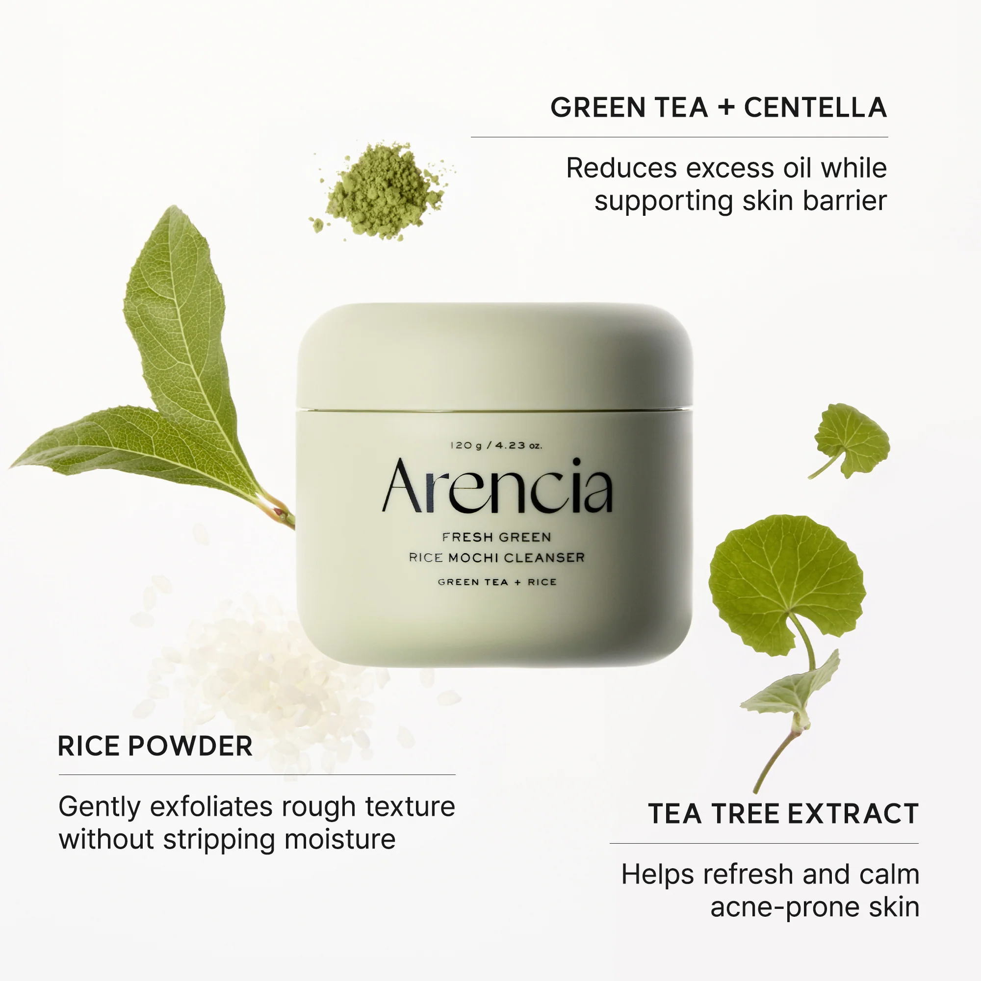 Arencia Fresh Green Rice Mochi Cleanser, Gentle Daily Cleanser for Acne-Prone Skin, 1.76oz / 4.23oz - Image 5