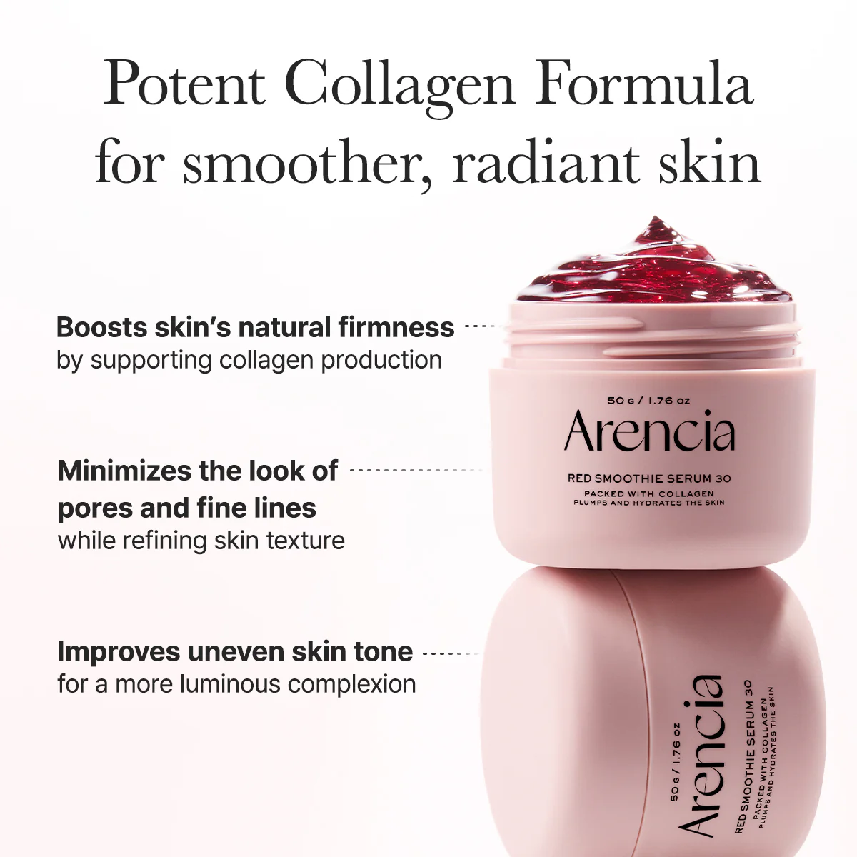 Arencia Overnight Red Smoothie Face Mask Serum, Glowing & Soothing with 30% red collagen, Niacinamide, Peptide, Vitamin E - Image 4