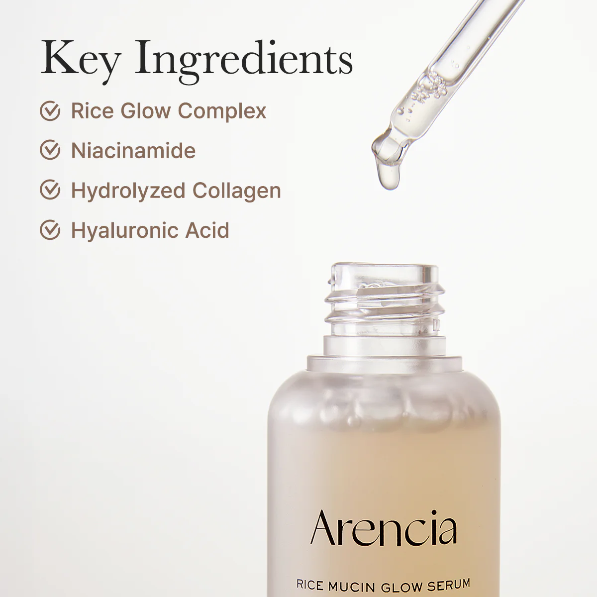 Arencia Rice Mucin Glow Serum, Collagen + Hyaluronic Acid & Niacinamide, 1.01 fl oz - Image 4